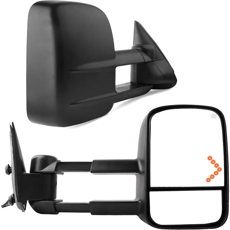 

Towing Mirrors Compatible with 07-14 Chevrolet Silverado GMC Sierra Cadillac Yukon Tahoe Power Heated Telescoping LED