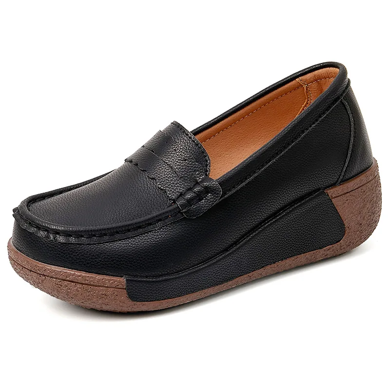

Spring Autumn Women Loafers Flats Ladies Genuine Leather Moccasins Spring Slip-on Casual Round Toe Handmade Platform Shoes