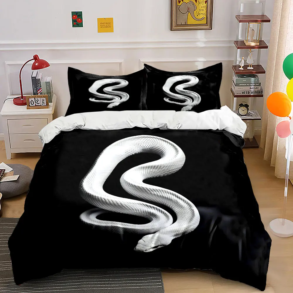 Elegant twisted white snake Duvet Cover Set with 3D Printing Design Soft Polyester Bedding Set All-Season Comfort for gifts