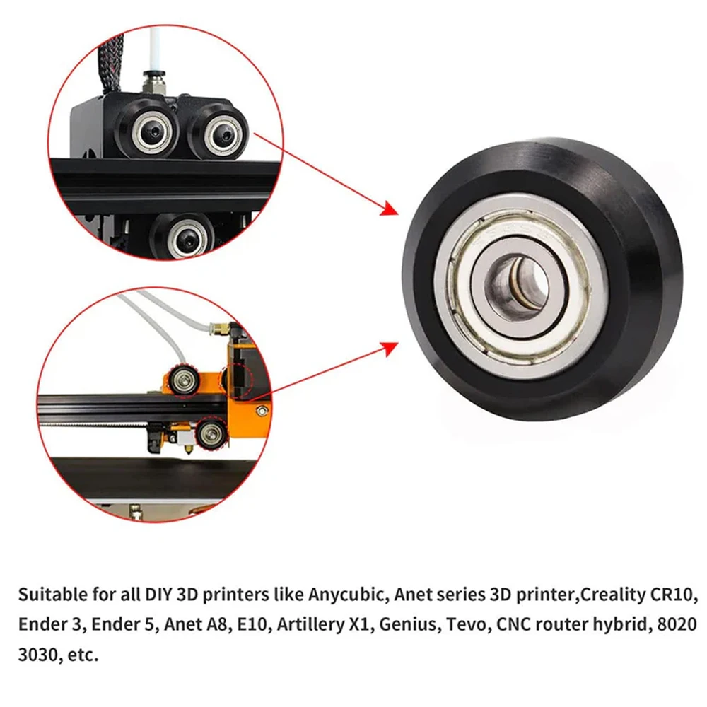 3Pcs 3D Printer POM Wheel Plastic Pulley 625zz Linear Bearing for Ender 3/Ender 3 V2/Ender 3 Pro/Ender 3 Max/Ender 5 Series/CR10