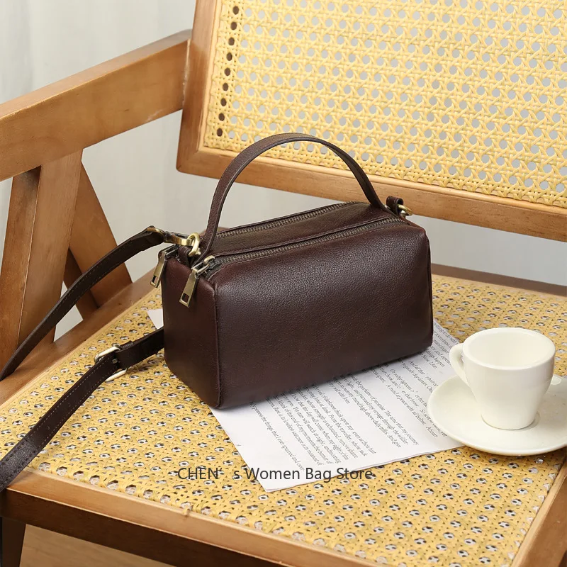 

First layer cowhide bag handbag retro simple hand shoulder bag Mini bag