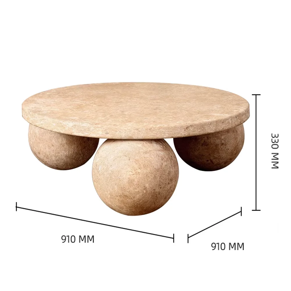 

Antique Finish Modern Style Natural Stone Round Beige Travertine Marble Top Coffee Table for Living Room Side Table