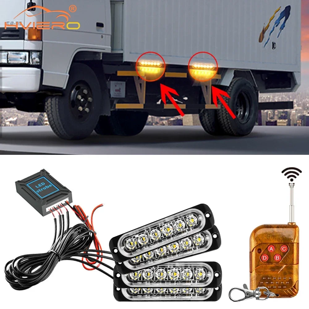 

Auto Drag 6LED Strobe Car Emergency Flashing Lamp 12V -24V Trailer Truck Warning Lights Wireless Remote Signal Multiple Colors