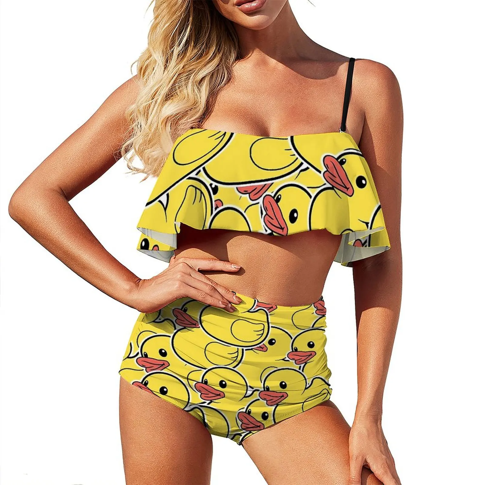 

Rubber Ducks Bikini Set Cute Duck Print Bikini Swimsuit Sexy High Waist Trend Swimwear Surf Graphic Beach Wear