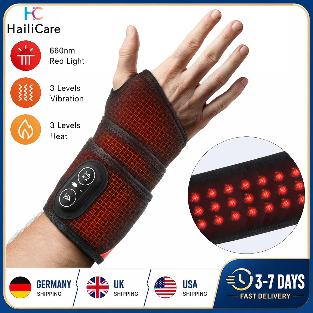 Rotlichttherapie-Handgelenkbandage 660nm Infrarot-Heizbandage 3 Vibrationsstufen Handgelenk-Massagegerät Stützbandage Lindert Sehnenentzündung und Muskelverspannungen