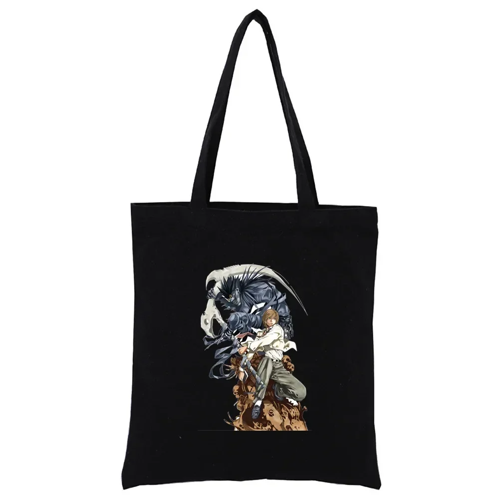 Death Note Japan Anime Manga Women Handbags Black Canvas Tote Shopping Bags Reusable Shopping Bag Eco Foldable