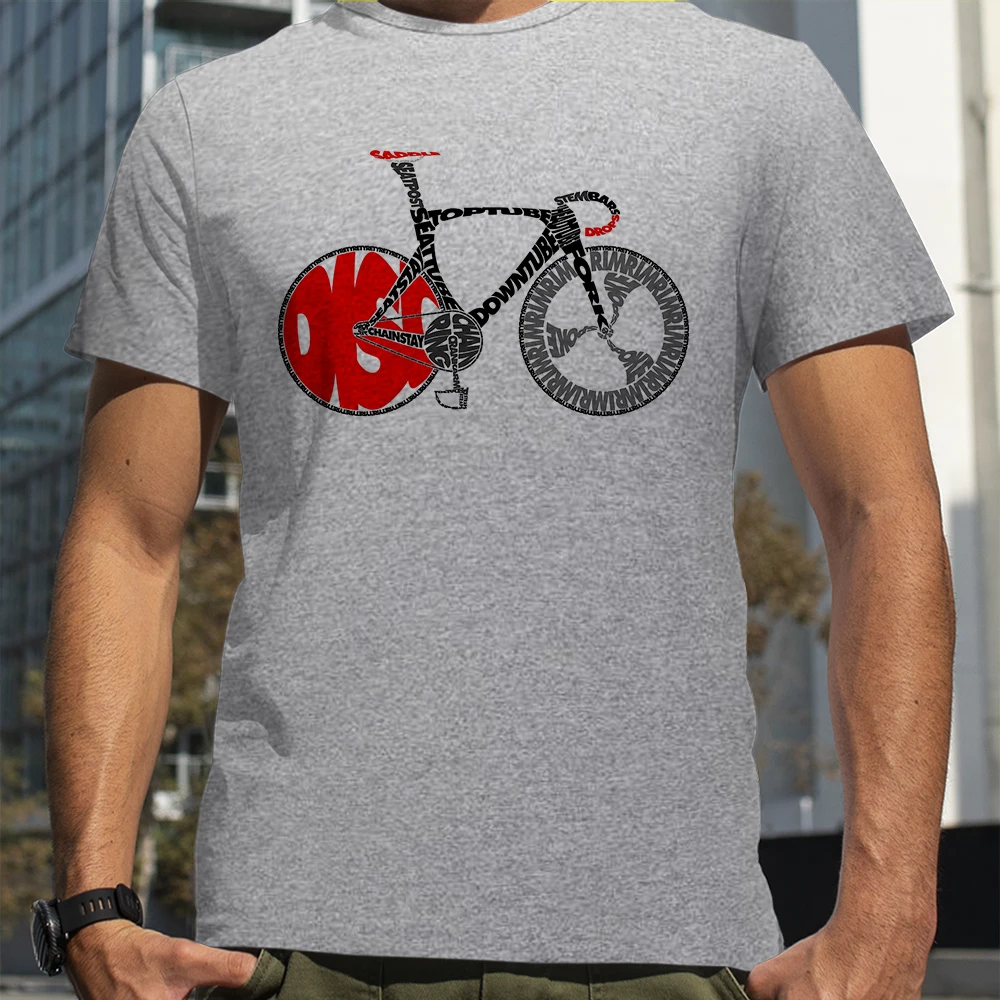 Typographic Anatomy of a Track Bike Print Words Bicycle T-Shirts Men Summer Breathable Short Sleeves Loose Oversized Tee Unisex