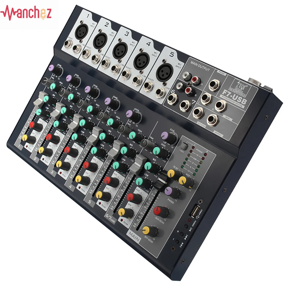 

Professional stage live studio Karaoke Mini Audio mixer USB sound mixing console DJ KTV Show 7 channels