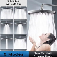 New 230mm Big Panel Showerhead 6 Mode Supercharge Rainfall Shower Head High Pressure Top Rain Shower Faucet Bathroom Accessories