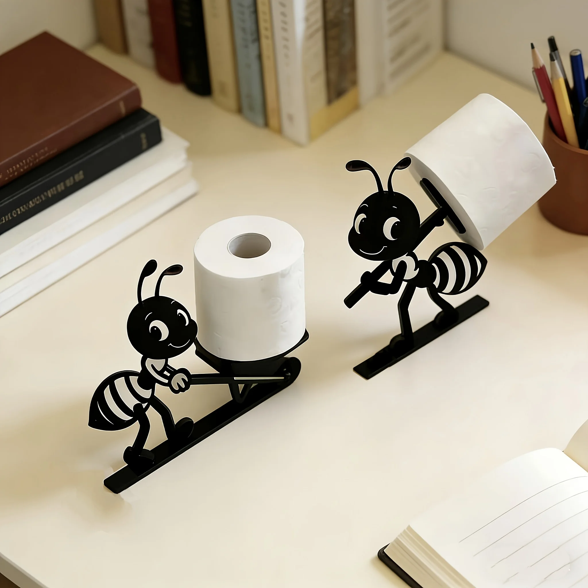 2PC Independent Ant Smile Shaped Toilet Paper Holder, Creative Bathroom Ornament, Multifunctional Toilet Paper Storage