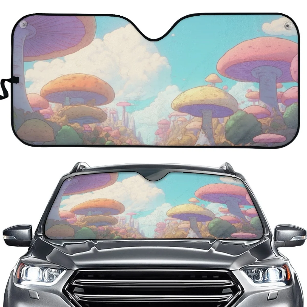 Windshield Covers Color Sky Fantasy Mushroom Foldable Window Cover UV Printing Dirt Resistant Car Sun Shade for Woman Men 2023