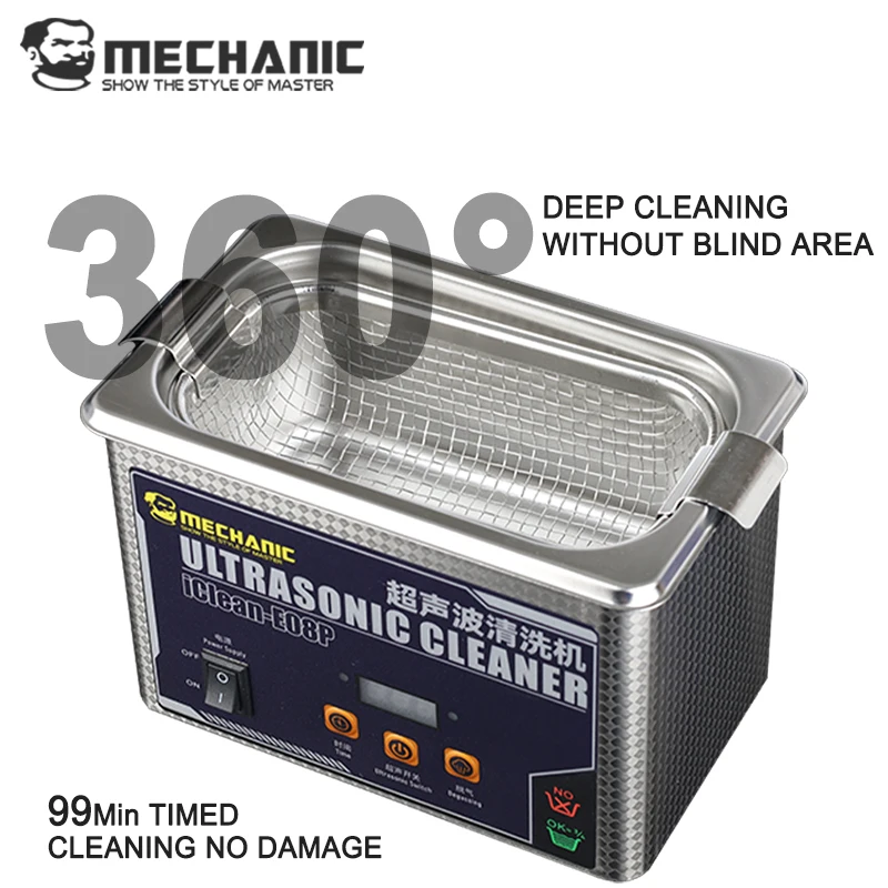 

MECHANIC iClean-E08P Ultrasonic Cleaner 0.8L 50W High Frequency Cleaning Machine For Motherboard Lens Phone Repair Washing Tools