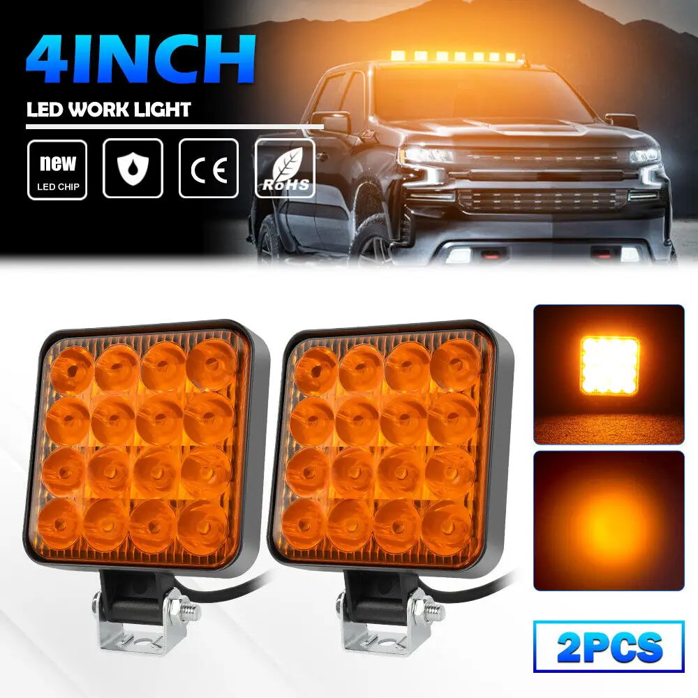 2pcs Square Led Work Light Pods Amber Lights For Truck Off Road Tractor 12v 24v Car Accessories New 2023