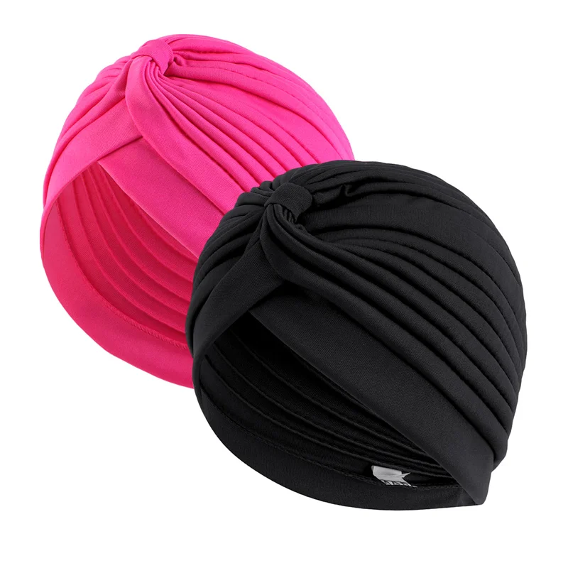 2 teile/los Stretch Turbane Kopf Beanie Abdeckung Twisted Plissee Headwrap Verschiedene Farben Haar Abdeckung Beanie Hüte für Frauen Mädchen – Detail 6
