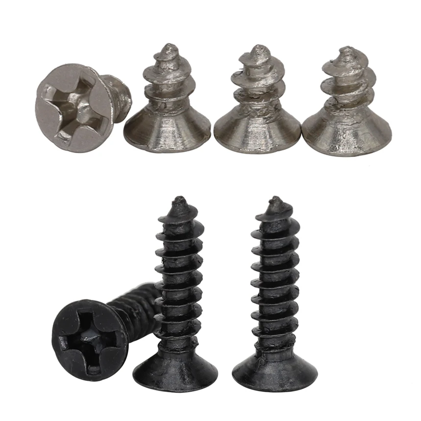 

M2*8/10/12 M2.6*5/6/8 Black Nickel Plated Steel DIN7982 Cross Phillips Recessed Countersunk Flat Head KA Self Tapping Screw