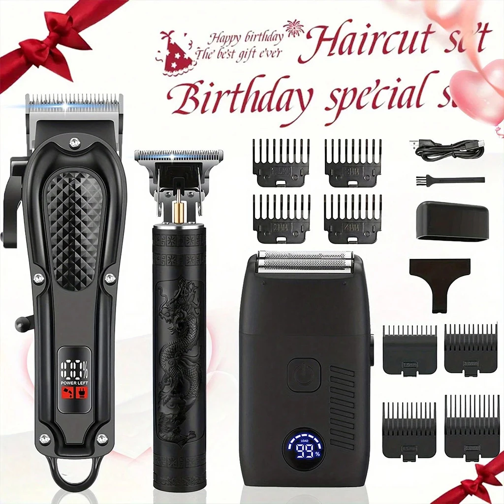 Electric Hair Clipper Set with LED Display for Men – 3 in 1 Cordless Hair Trimmer & Foil Shaver Professional Rechargeable Beard Shaver Hair Cutting Machine Grooming Kit