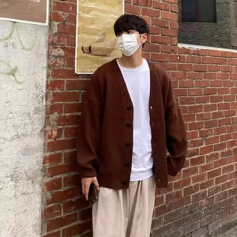 

Мужской утепленный осенне-зимний свитер свободного кроя в корейском стиле, повседневный вязаный джемпер с V-образным вырезом, длинными рукавами, теплая верхняя одежда