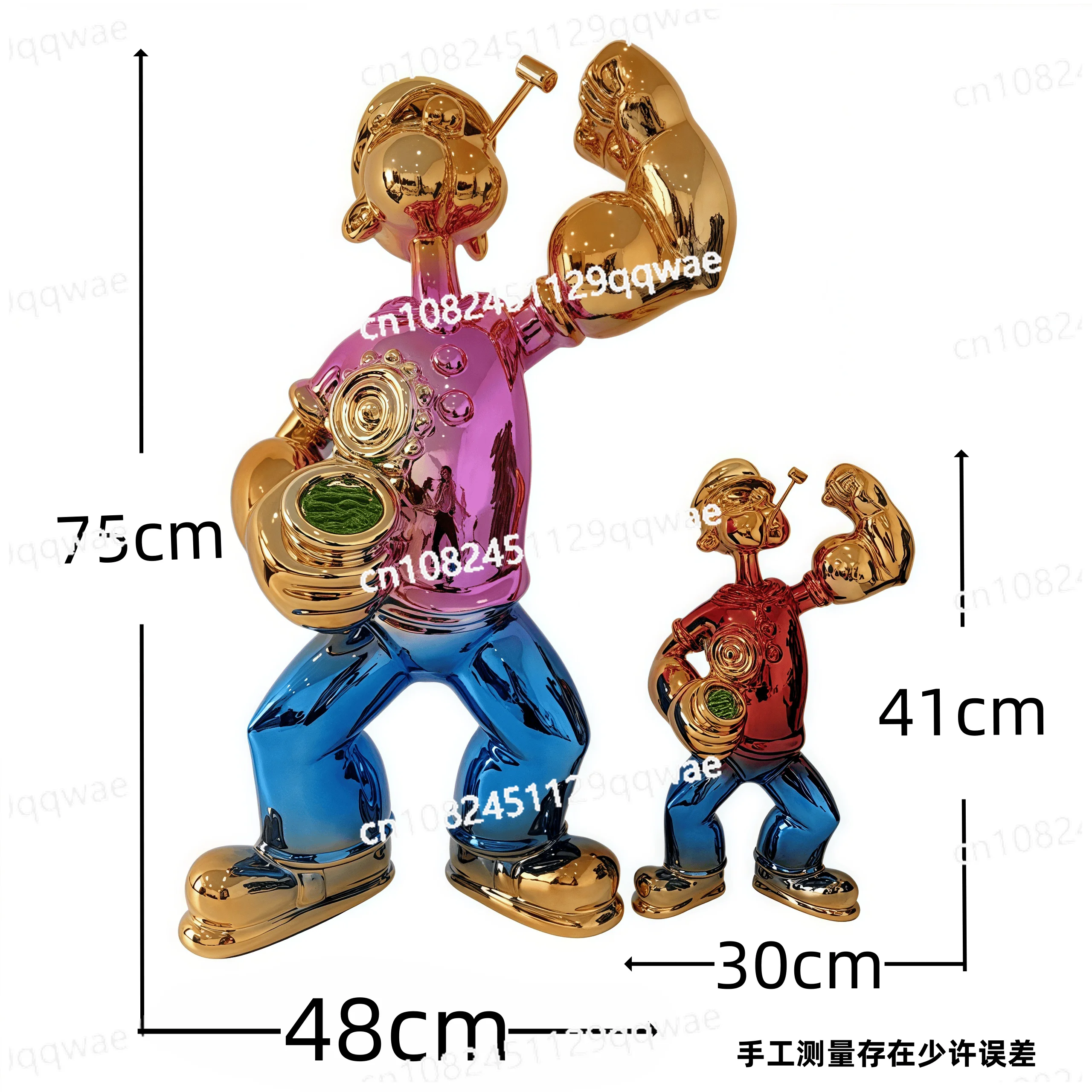 Popeye FRP electroplating soft decoration, cartoon character model ornament, creative photo, commercial beauty engraving