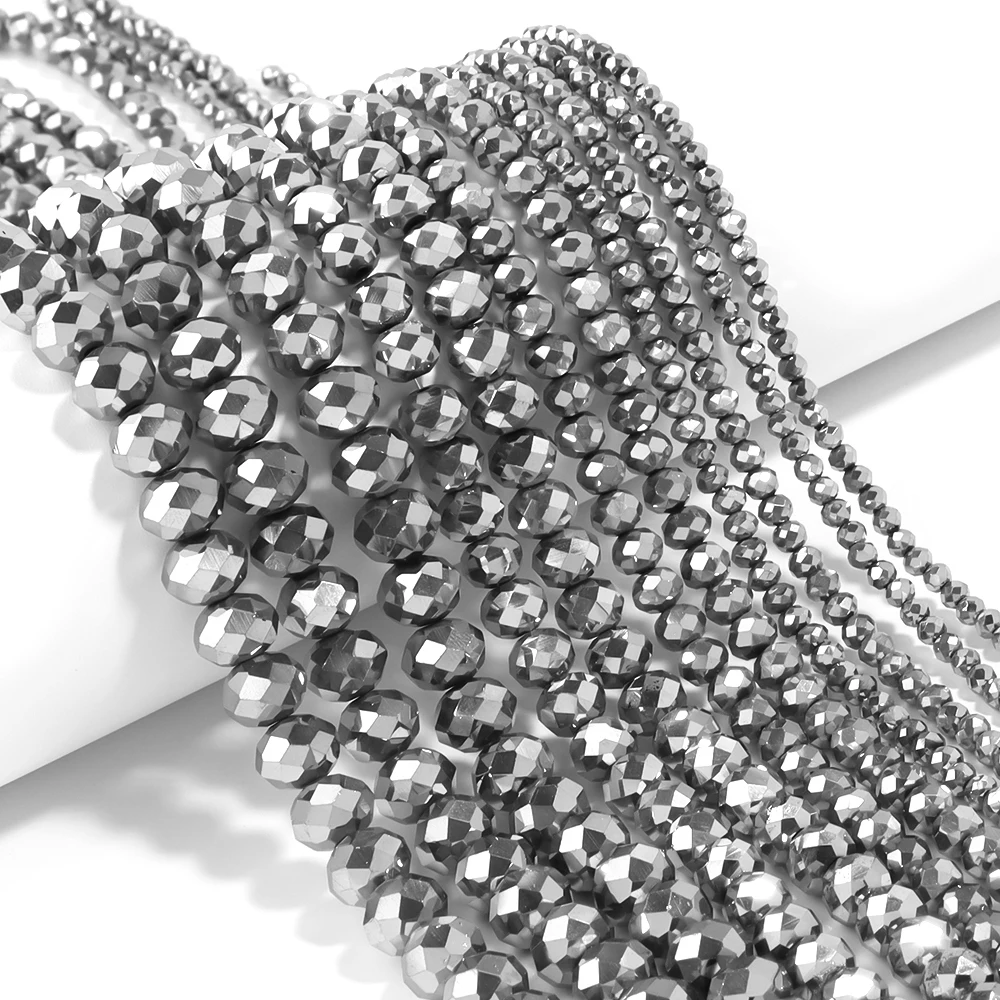 1 Strang 3/4/6/8/10mm Facettierte Kristall Abacus Perlen Silber Überzogene Farbe glas Lose Perlen Für Schmuck Machen DIY Armband Halskette