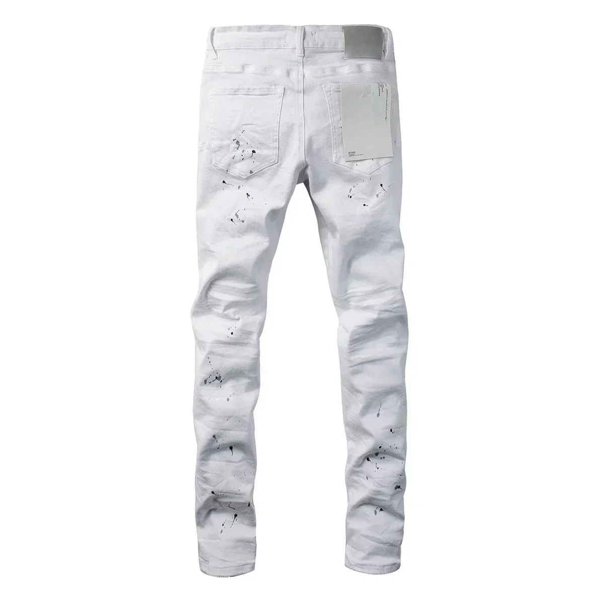 Calça jeans skinny masculina de cintura baixa, moda de alta qualidade, pintura branca, desgastada, reparada, jeans de marca