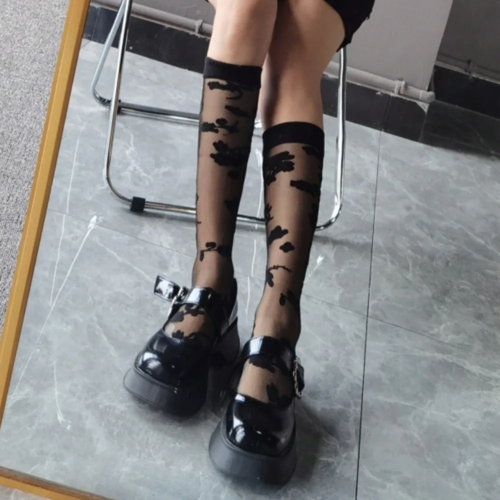 Sexy Ultra-thin Long Socks Knee High Nylon Crystal Silk Socks Transparent Mesh Silk Stockings Ladies