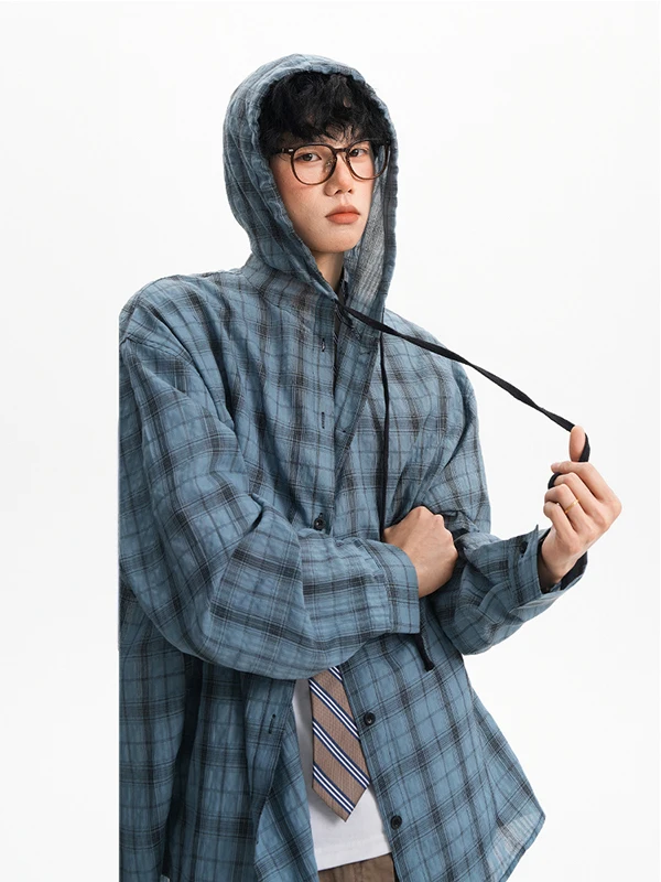 

American Plaid Long Sve Hoodie irt Men's Women's Summer Lazy Sle Sun Protection Coat Couple's Outerwear Casual irt