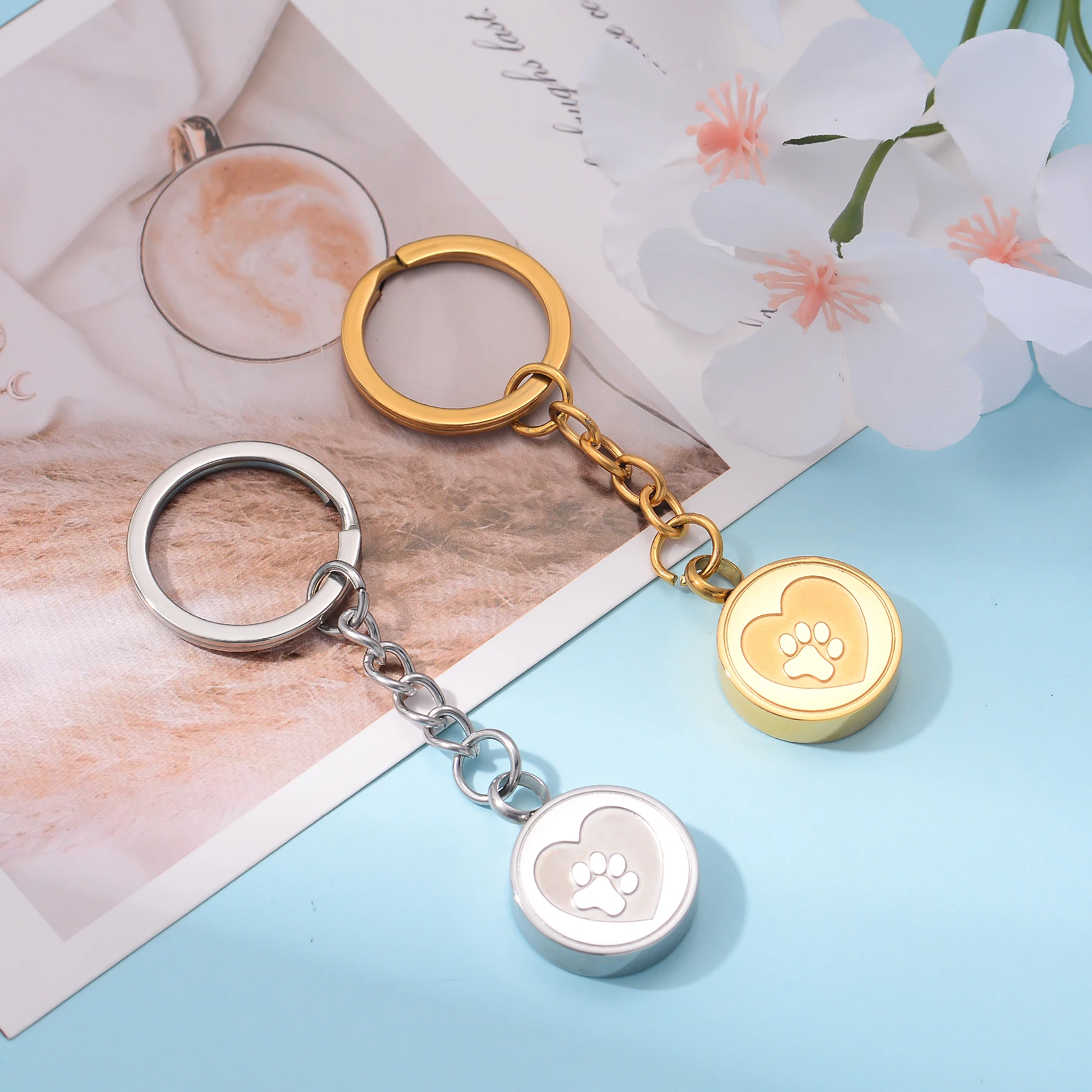 الفولاذ المقاوم للصدأ الحيوانات الأليفة باو طباعة جرة قلادة المفاتيح للإنسان الحيوانات الأليفة رماد جولة القلب باو الحرق ميموريا تذكار مجوهرات #4