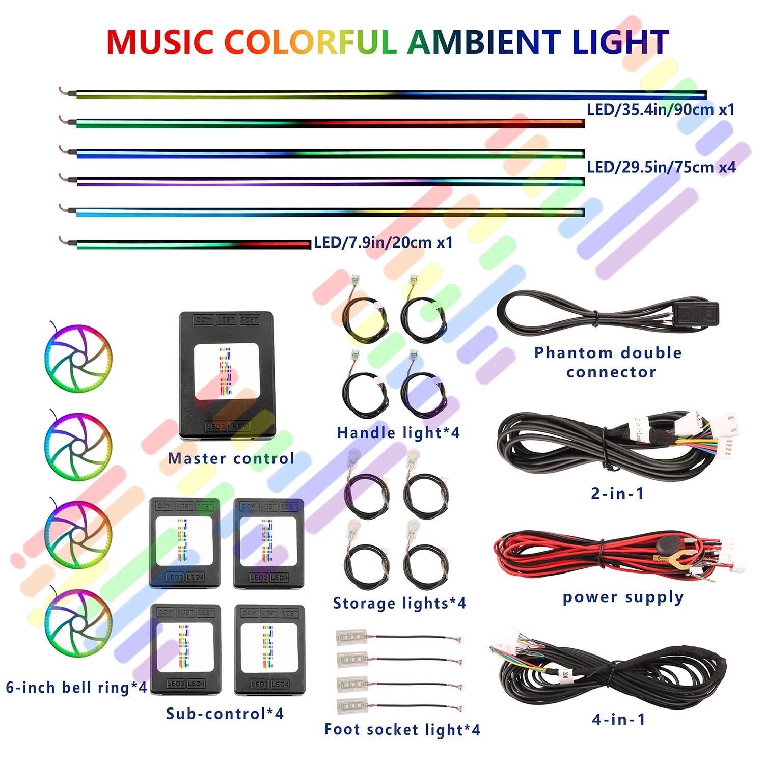 Audi a6 a4 Decoration Atmosphere Lamp 64 128 Color RGB Symphony Car 6/14/22 inch Ambient Light Interior Acrylic Guide LED Strip