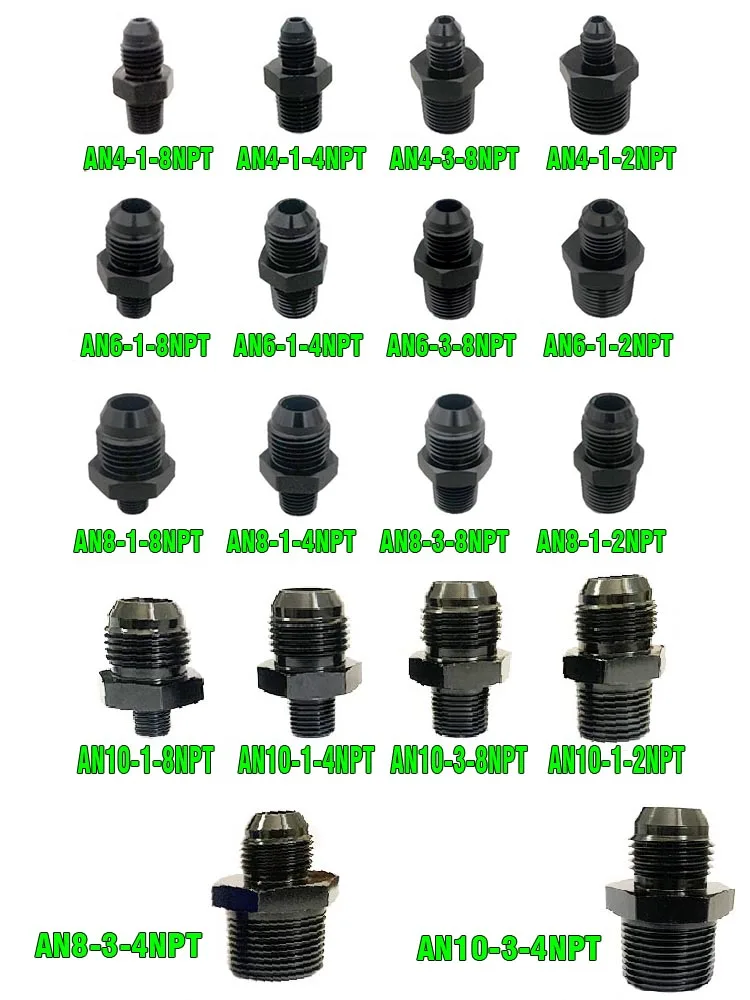 Adaptateur de tuyau de carburant, raccord fileté mâle pour refroidisseur d'huile, raccord en aluminium AN4 AN6 AN8 AN10 à 1/8NPT 1/4NPT 3/8NPT 1/2NPT 3/4NPT