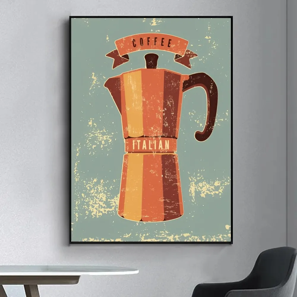 Espresso Coffee Pot Poster Fancy Poster Wall Sticker for Living Room Bar Vintage Decorative Painting Middle