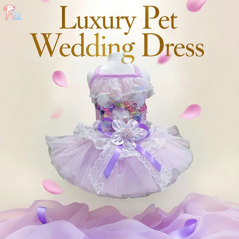

2026 Summer Purple Sequin Flower Lace Sling Dog Dress for Small Medium Dogs Chihuahua Fashion Home Wear Costume Pet Apparel