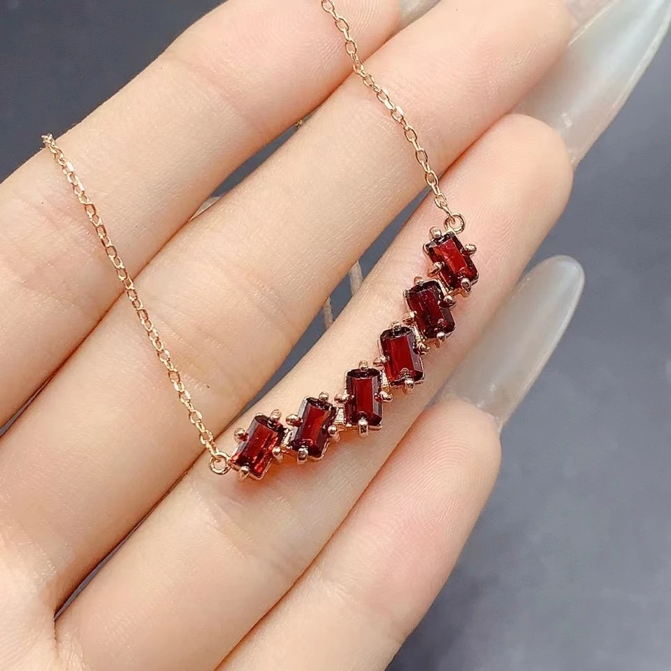 Solid 925 Silver Deep Red Garnet Necklace 3*5mm Total 2.1ct Natural Garnet Silver Necklace with 3 Layers 18K Gold Plated Jewelry