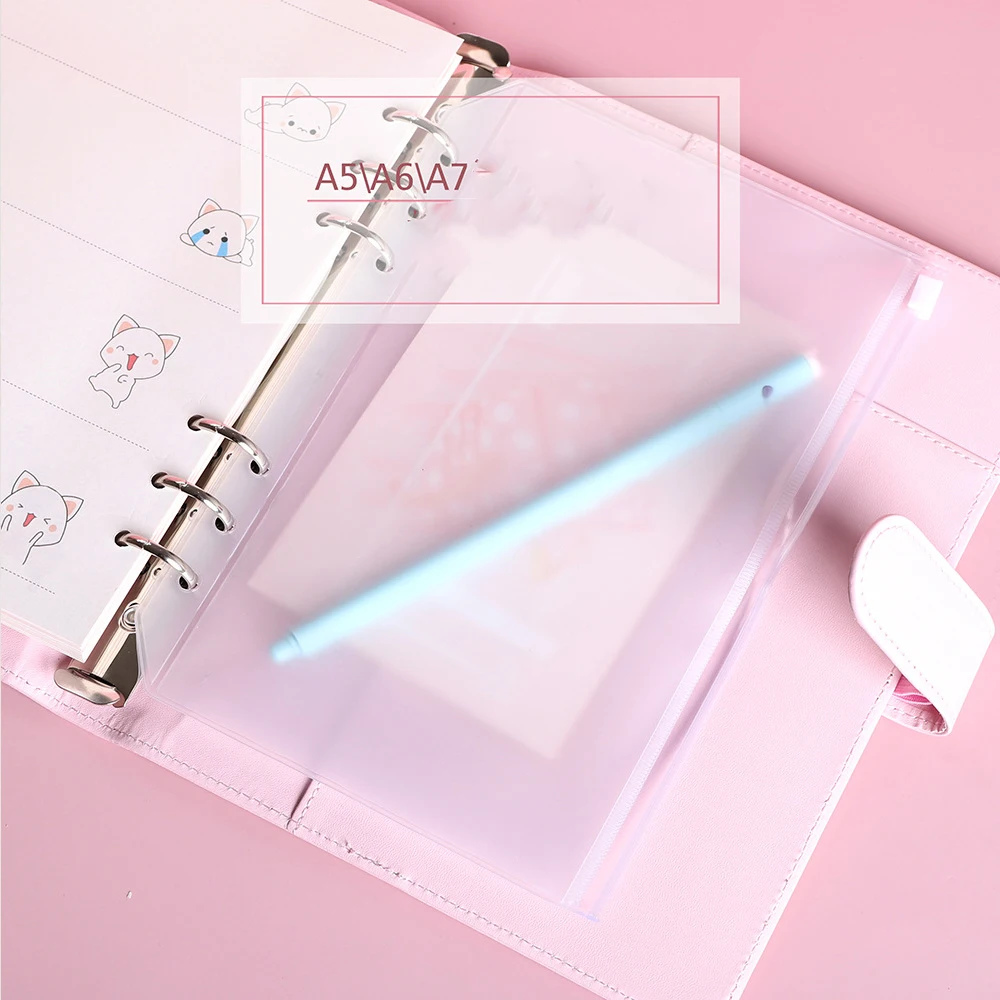 1/3/5PC Transparent Waterproof PVC Zipper Binder Folder Storage Bag Pouch Loose Leaf Notebook Accessories A5/A6/A7 Size