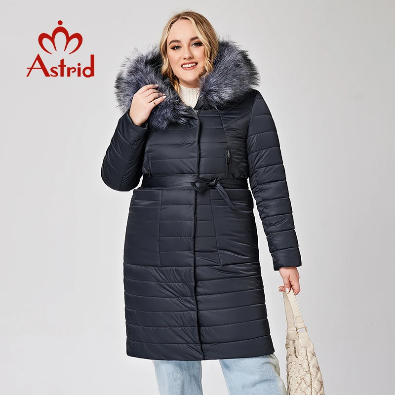 

Astrid 2022 Winter Down Jacket Women Natural Fur Collar Hooded Belt big Pockets Warm Fashion Women's Parka Female Outwear W003