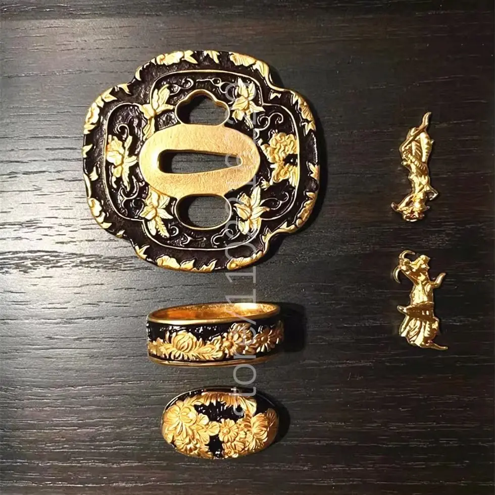 Very Beautiful Copper Brass Gold Plated Silver Tsuba Handguard Fuchi Kashira Menuki For Real Japan Samurai Katana Sword Fittings