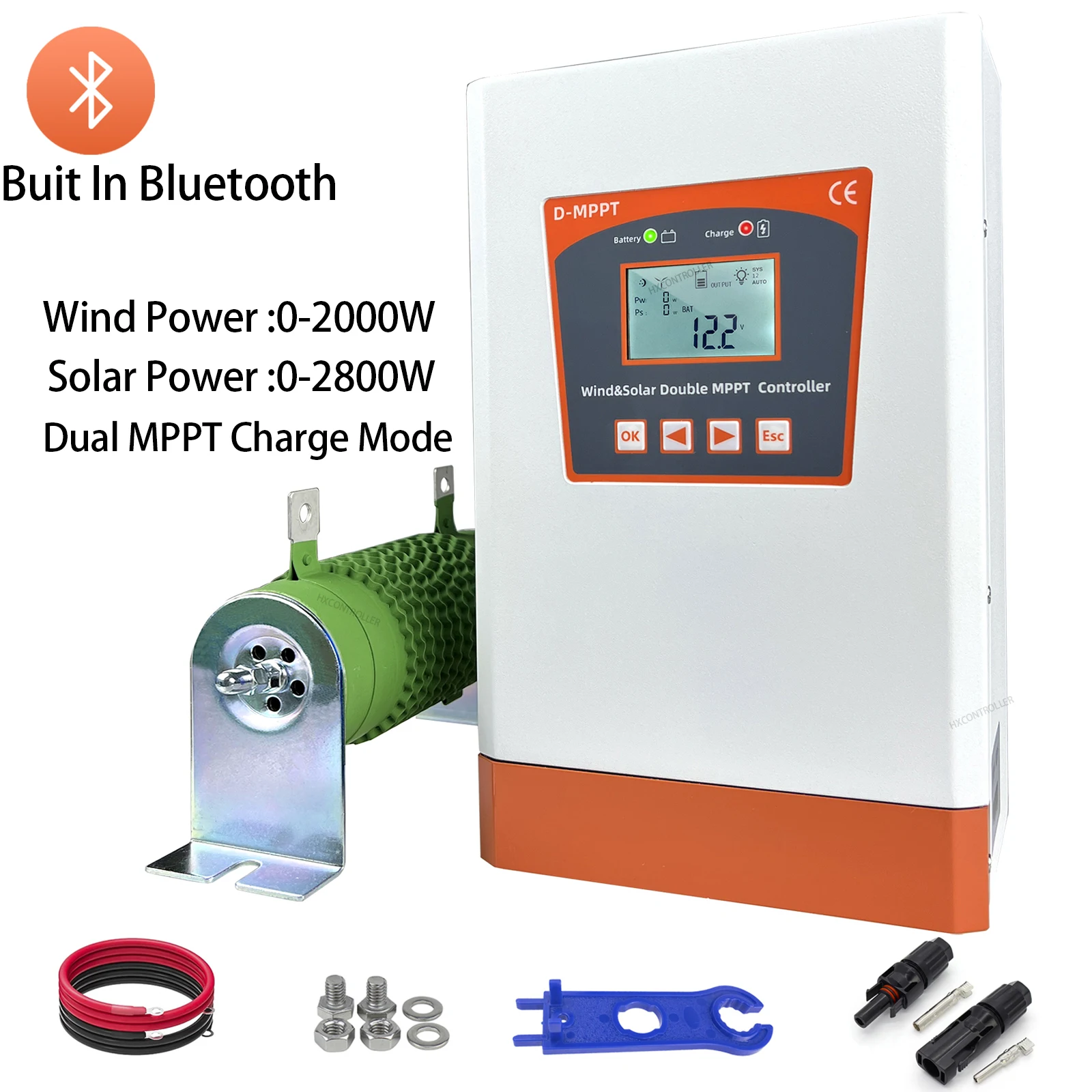 NEW 12V 24V 48V Dual MPPT Wind Solar Charge Controller With Bluetooth Monitor For 2000W Turbine 2800W Solar Panel Regulator