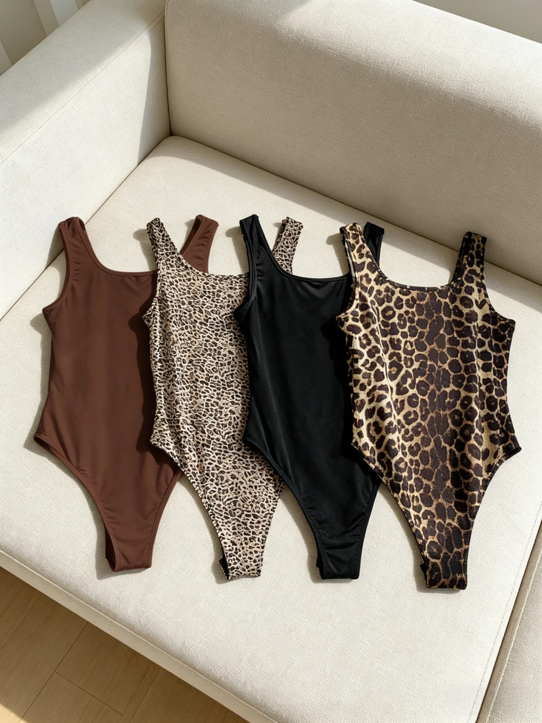 Women 4 Pack Ribbed Asymmetrical Bodysuit Set Casual Sleeveless Cutout One Piece Bodysuit Set
