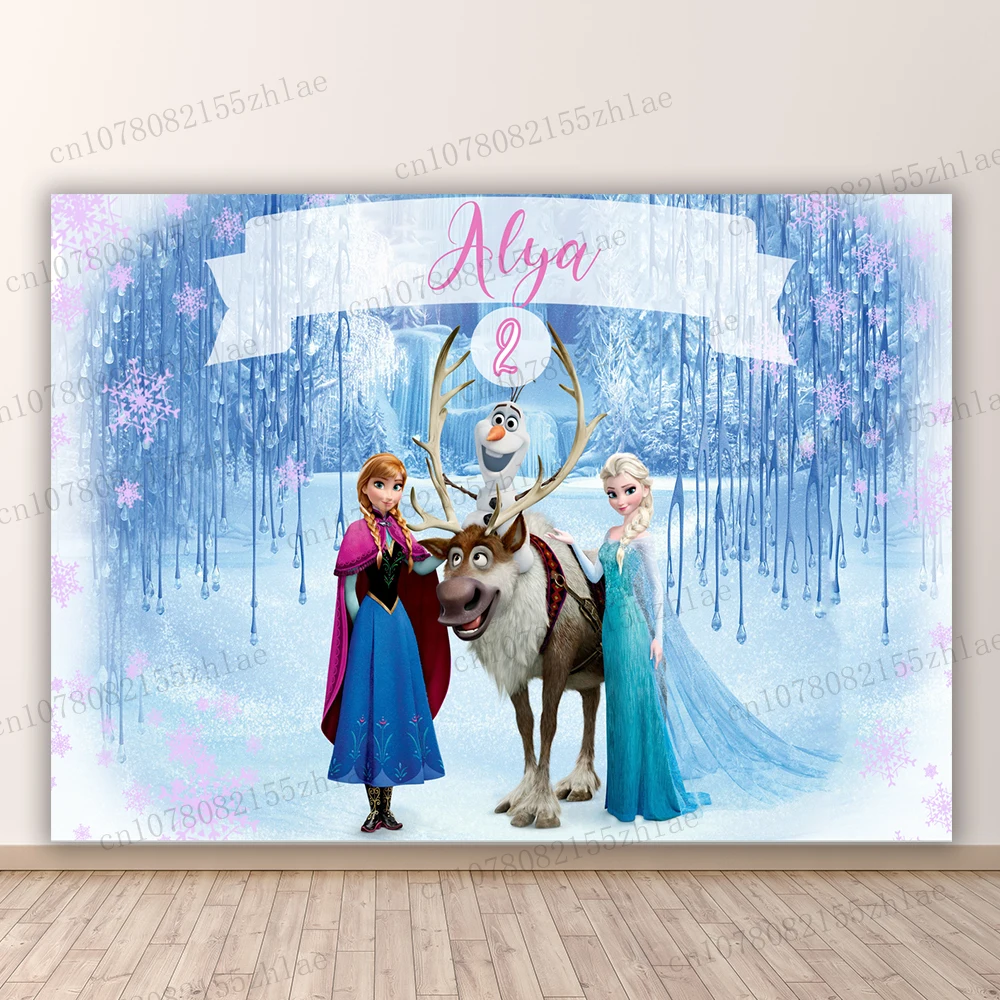 Fondo fotográfico de Frozen para fiesta de cumpleaños, telón de fotografía de dibujos animados para Baby Shower