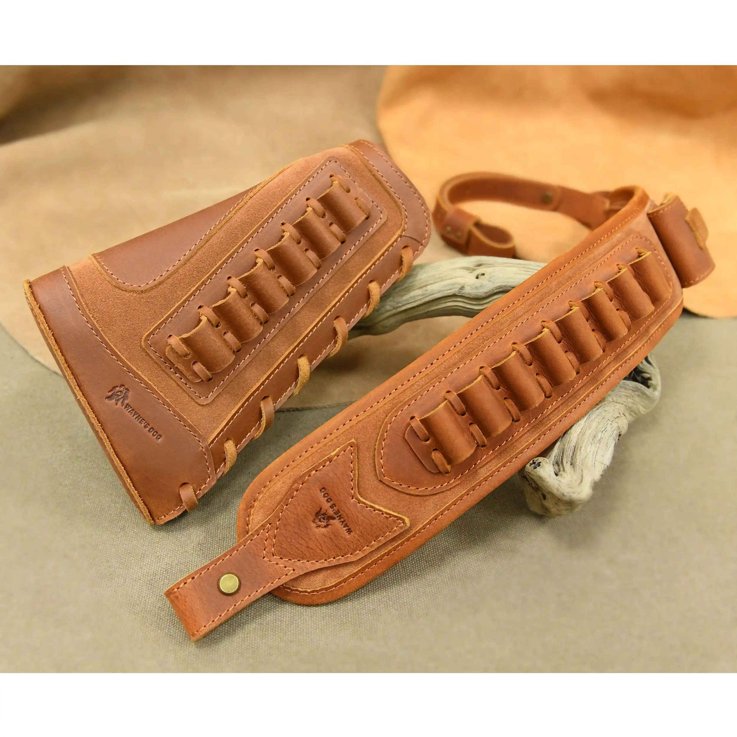 

Leather Rifle Shotgun Buttstock Cheek Rest Cover With Matched Sling Strap for .45/70 .44MAG .22MAG .30/30 .308 12Guage