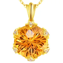 24K Gold Filled Stars Flower Shape Yellow Crystal Citrine Gemstones Zircon Diamonds Pendant Necklaces for Women Jewelry Gifts