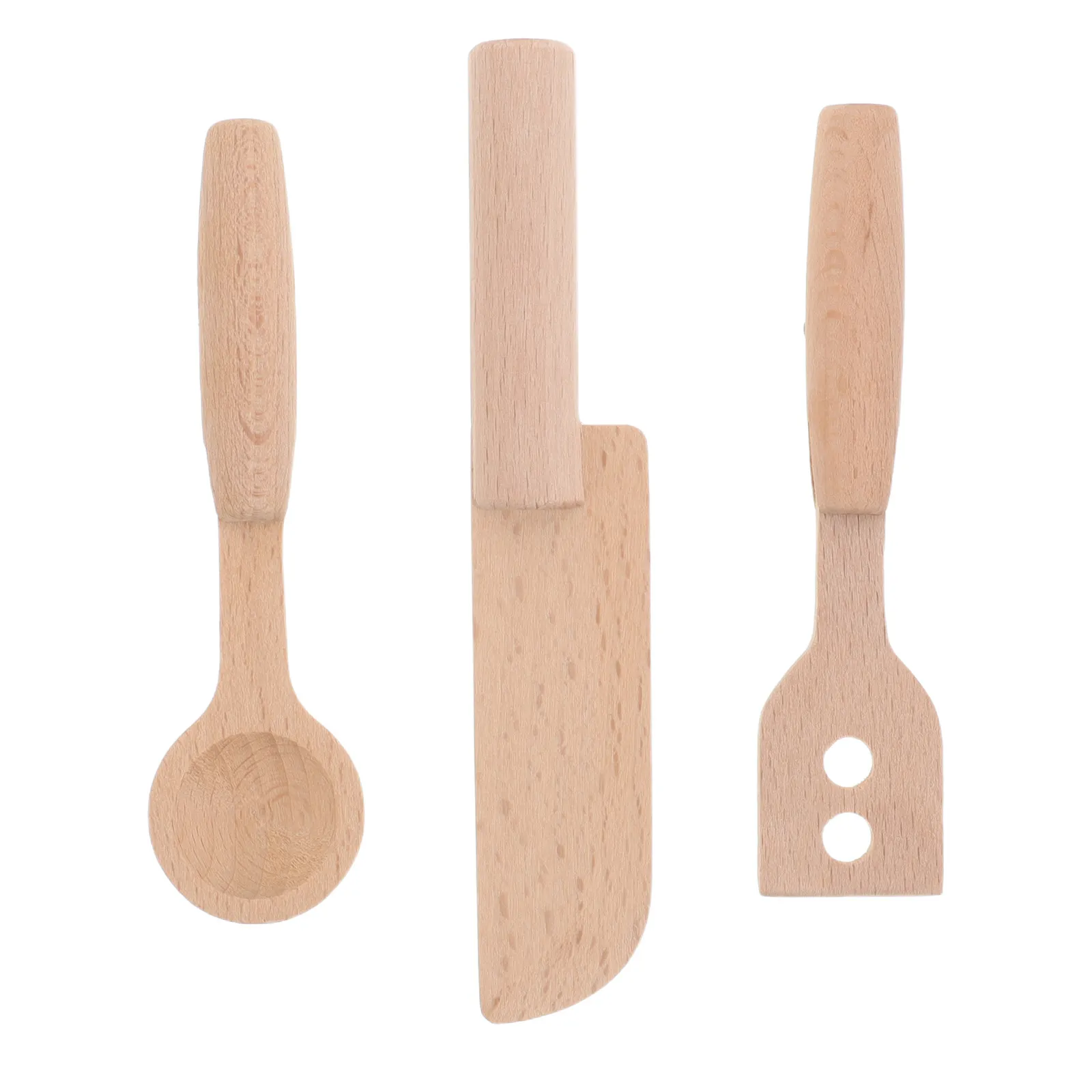 

3Pcs Wooden Kids Cooking Utensils Realistic Kitchen Playset Safe Rounded Edges Pretend Play Kitchen Accessory for Toddlers