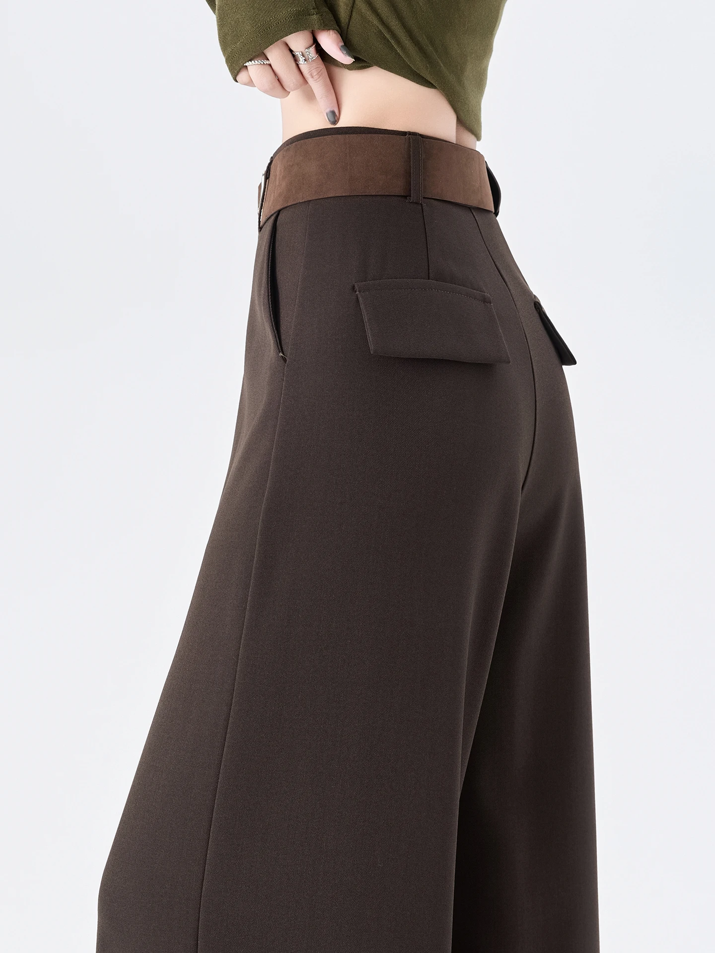 

Женские брюки-палаццо цвета хаки с высокой талией, прямые, в пол, для повседневной носки, весенняя новинка