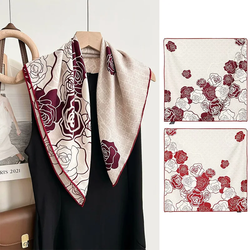 

Red Flower Scarf Spring and Autumn New Wool Shawl Outer Match Fashion