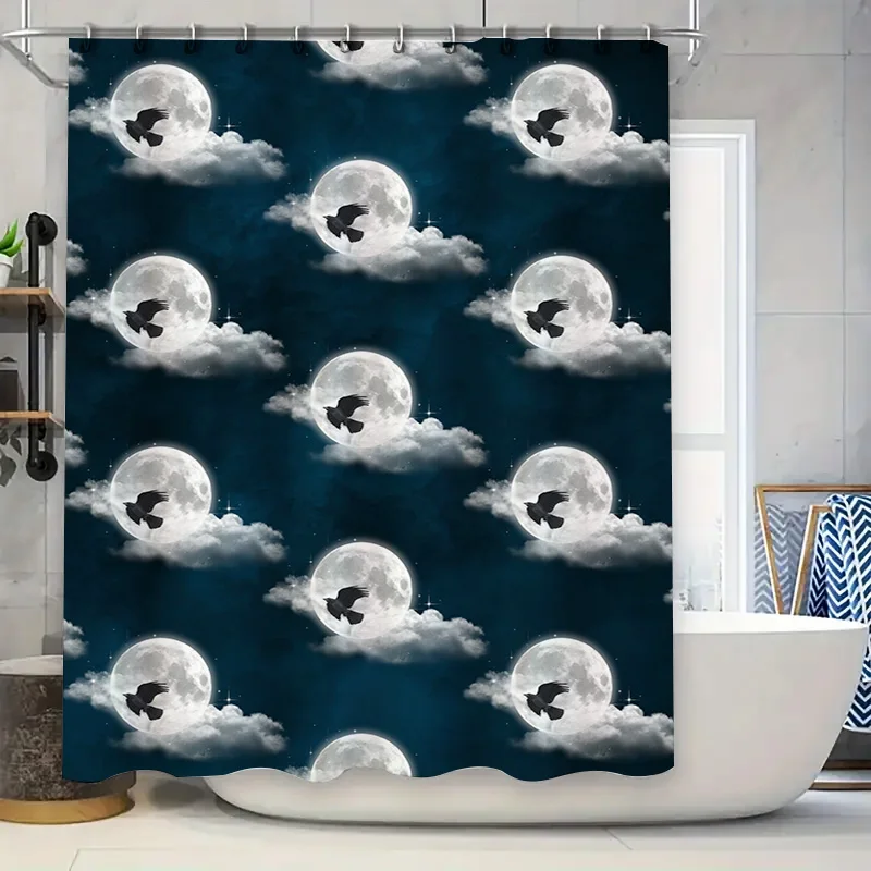 

Vintage Blue Moonlit Sky Raven Print Shower Curtain Waterproof Home Decor Bathroom Decoration 80x165cm US Stock Free Shipping