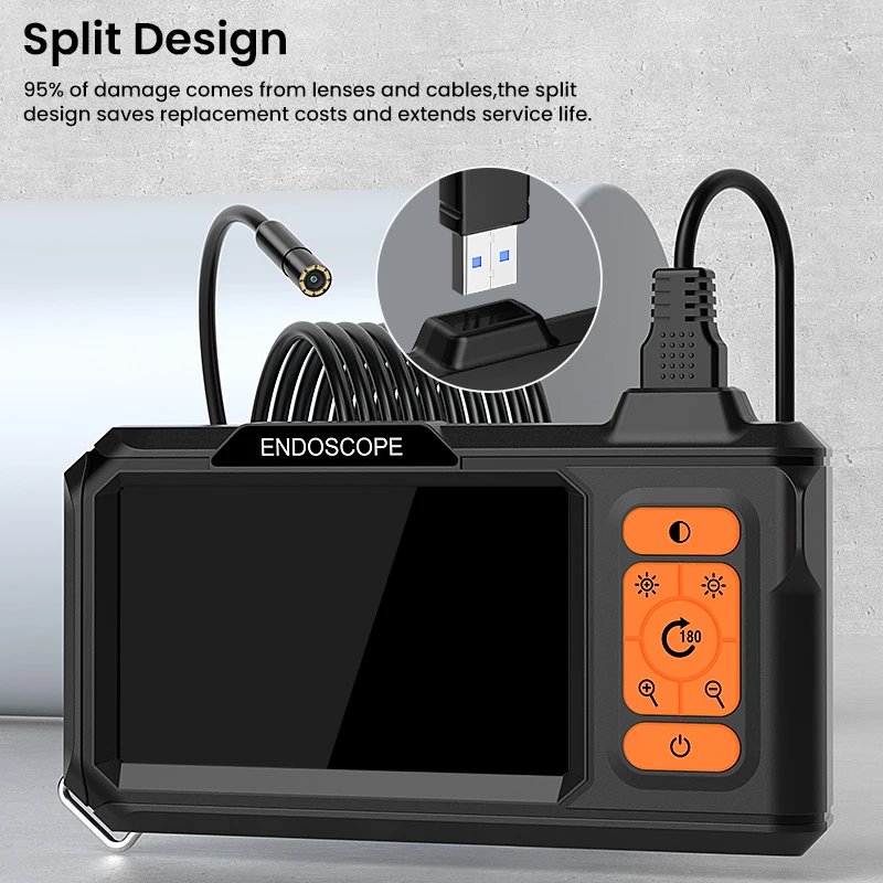 Промышленный эндоскоп с экраном 4,3 дюйма, одинарная, двойная, 8 мм, 1080P HD-камера, разделенная конструкция, IP67, бороскоп, инспекционная камера для трубопроводов автомобиля