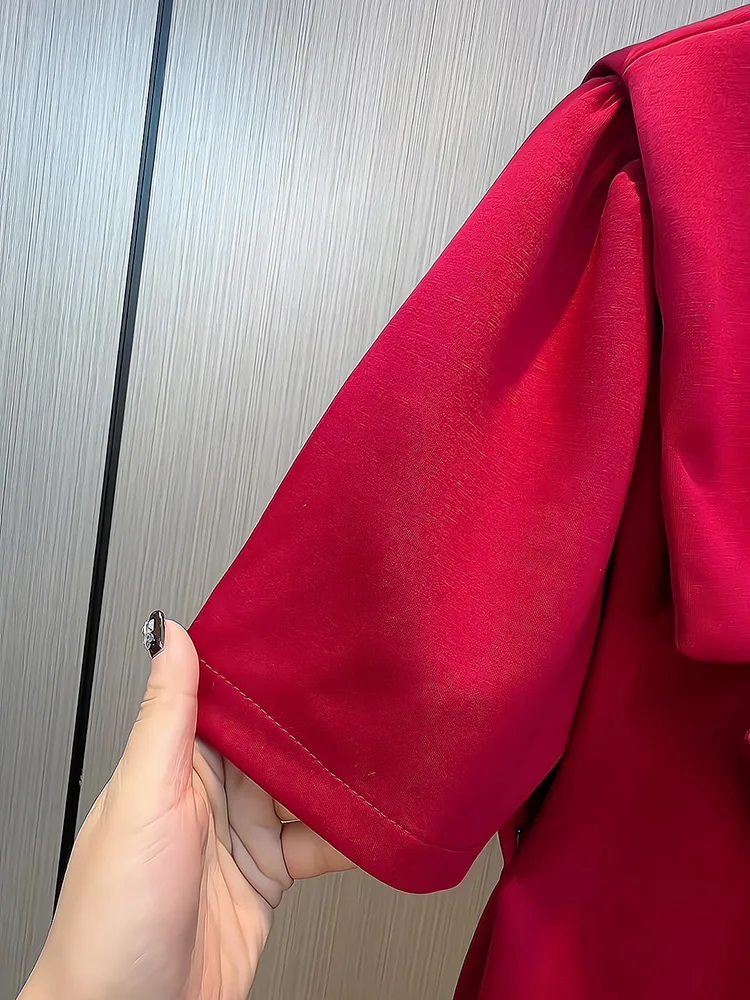 

Plus Size Stunning Red T-irt European Sle Spring New Women's Faionable Top Quali Korean Version ort Sve Casual Wear