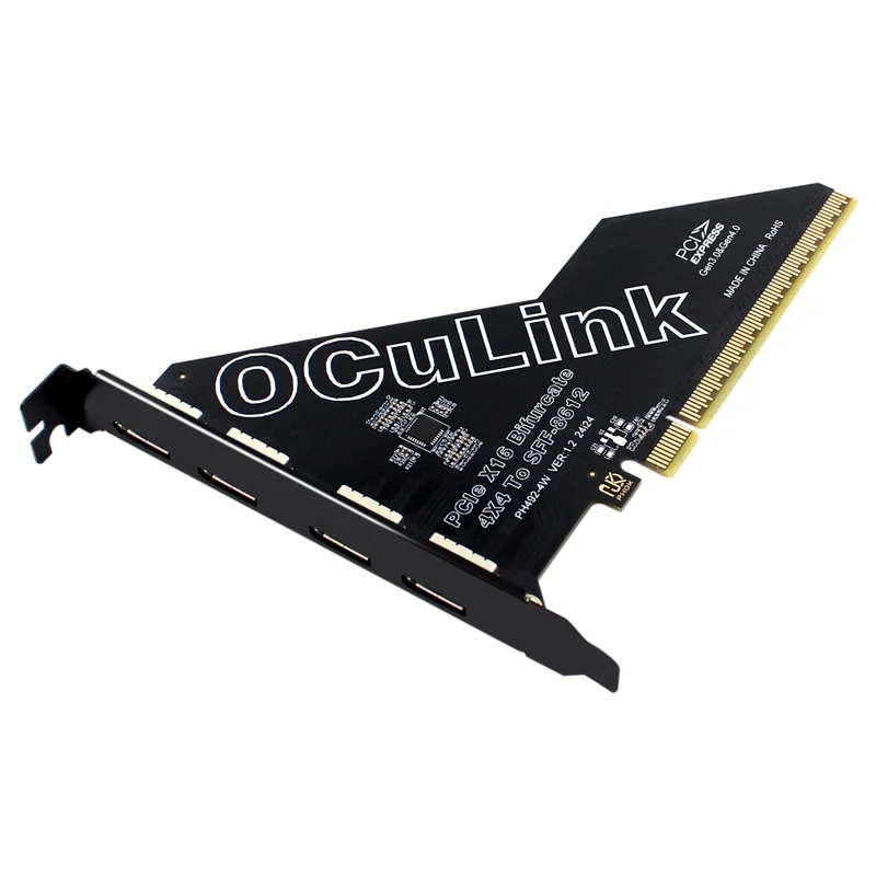 PCIE 4.0 X16 to 4Port OCulink SFF-8612 Split Bifurcation Card PCI Express GEN4 64Gb for SFF-8639 U.2 SSD External OCulink Device
