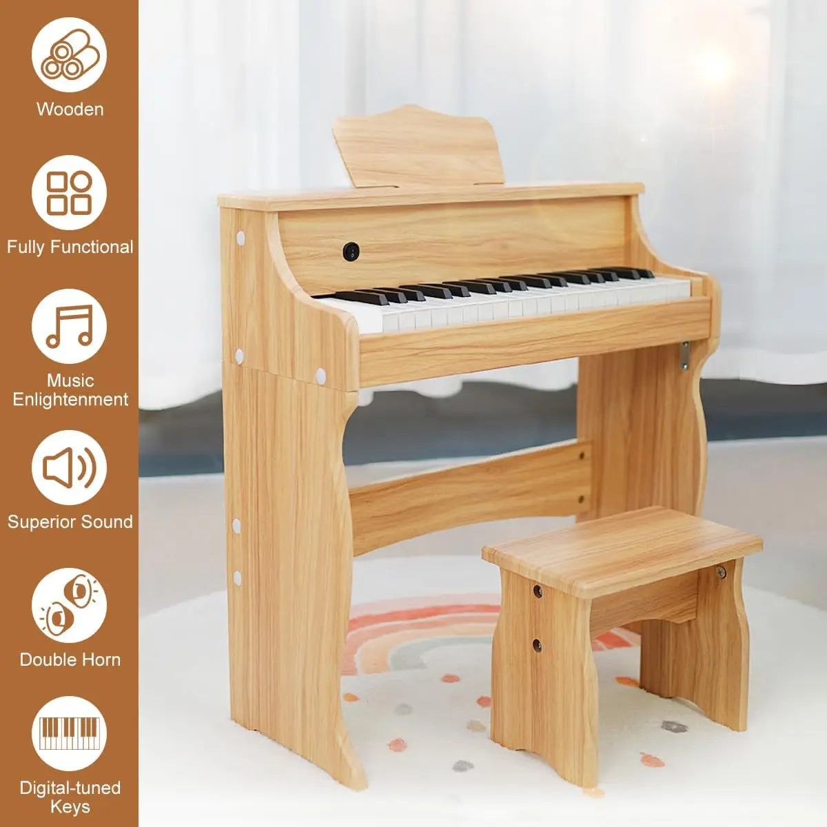 Wooden children's piano 37-key toddler piano Music educational instrument toy with music stand