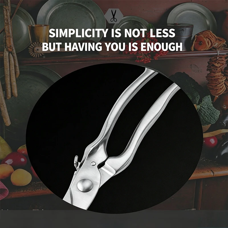 All stainless steel spring poultry clipper, ergonomic curved handle kitchen bone clipper for cutting chicken, turkey, and ribs