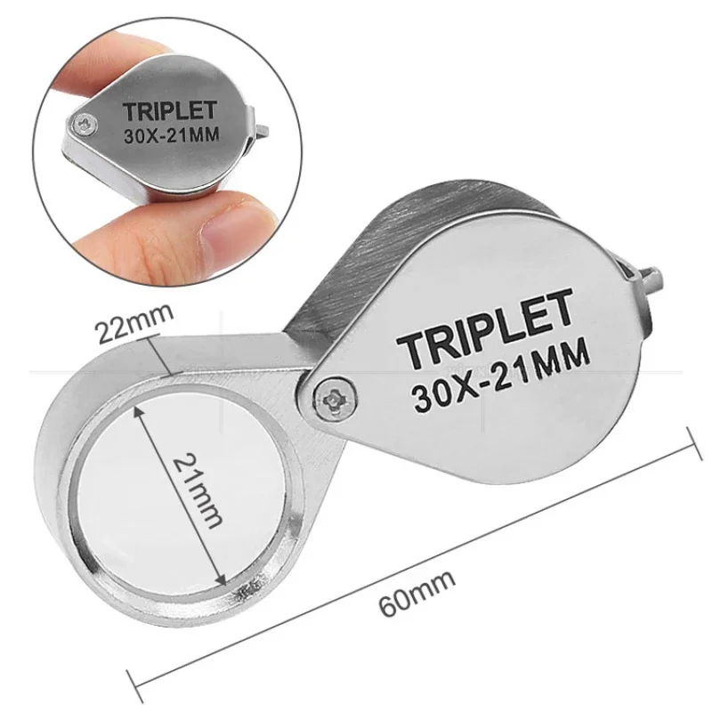 10-30X Pocket Loupe Magnifier Jewelry Magnifying Glass Foldable Diamond Lupa Triplet Jewelers Eye Glass Tool Reading Magnifier